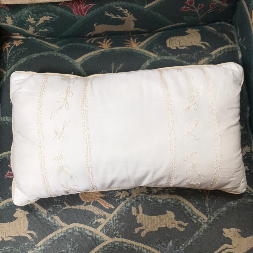 Elegant White Embroidered Pillow